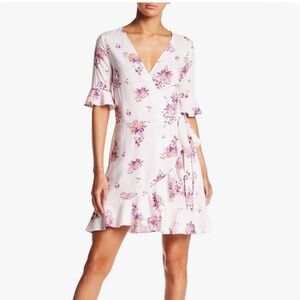 Elodie Pink Floral Ruffle Wrap Dress